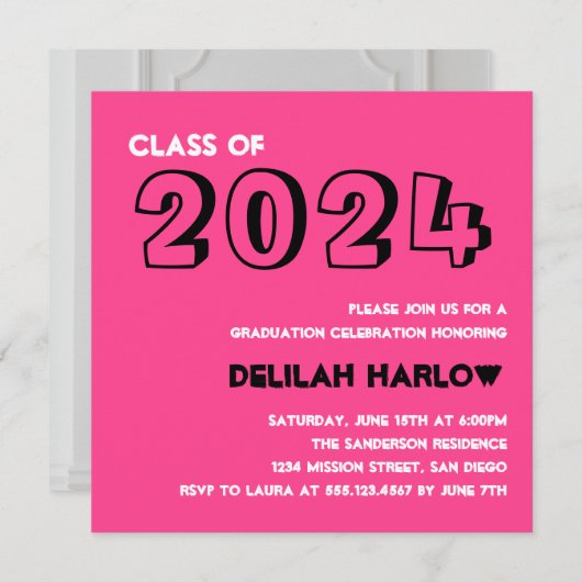 インディパンクレトロピンクフォトY2K卒業パーティー 招待状 (正面/裏面)