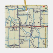 インディペンデンスアイオワヴィンテージマップ セラミックオーナメント (正面)