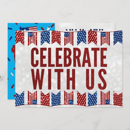 インディペンデンスデイピクニック7月4日グリッター招待状 招待状 (正面/裏面)