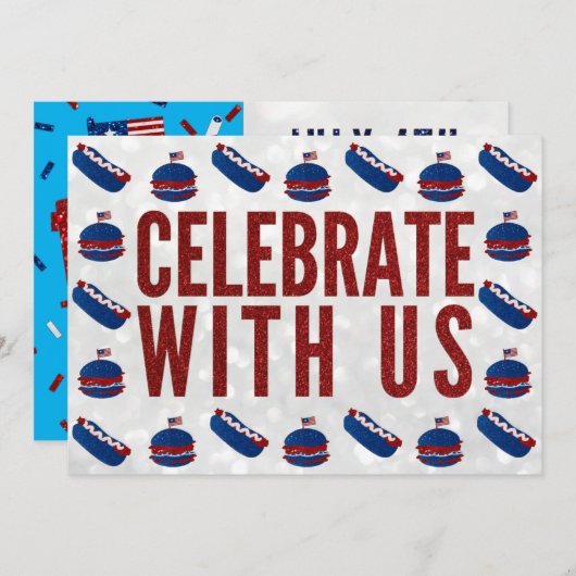 インディペンデンスデイピクニック7月4日グリッター 招待状 (正面/裏面)