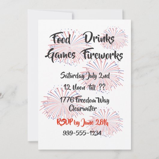 インディペンデンスデイ7月4日ダシュントパーティの招待状 招待状 (裏面)
