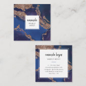 インディモダンゴブルー金ゴールド大理石化粧アーティスト スクエア名刺 (正面/裏面)