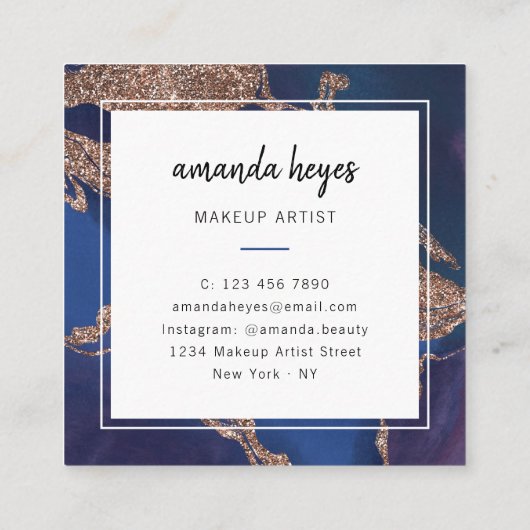 インディモダンゴブルー金ゴールド大理石化粧アーティスト スクエア名刺 (裏面)
