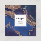 インディモダンゴブルー金ゴールド大理石化粧アーティスト スクエア名刺 (正面)