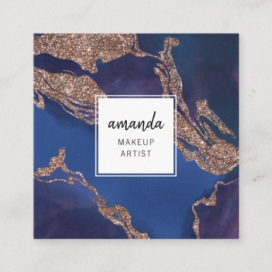 インディモダンゴブルー金ゴールド大理石化粧アーティスト スクエア名刺 (正面)