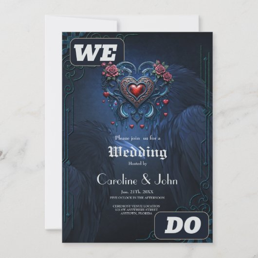 イントリックで構成される芸術的に設計されたゴシックハート 招待状 (正面)