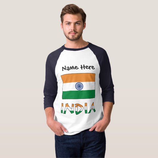 インドとインディアン国旗の名前 Tシャツ (正面フル)