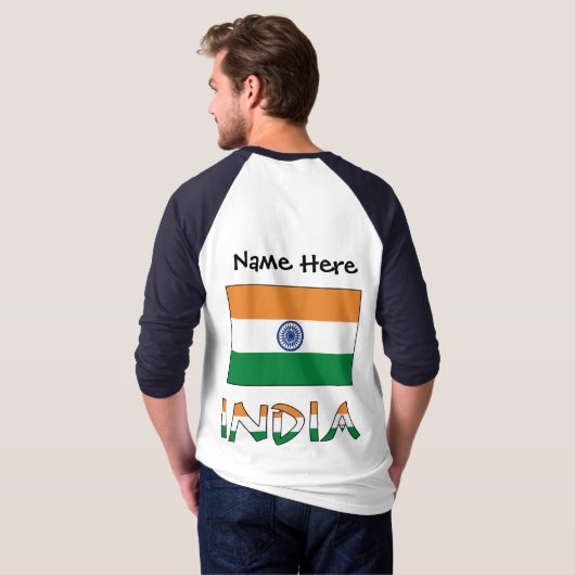 インドとインディアン国旗の名前 Tシャツ (裏面フル)