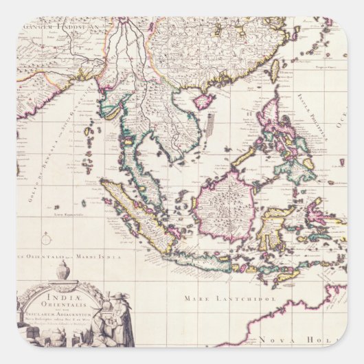 インドと東インディの地図 スクエアシール (正面)