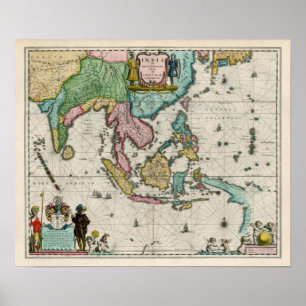 インドと極東の地図1642年 ポスター