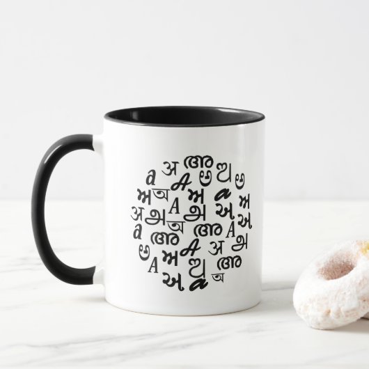 インドのアルファベットの文字 マグカップ (ドーナツ)