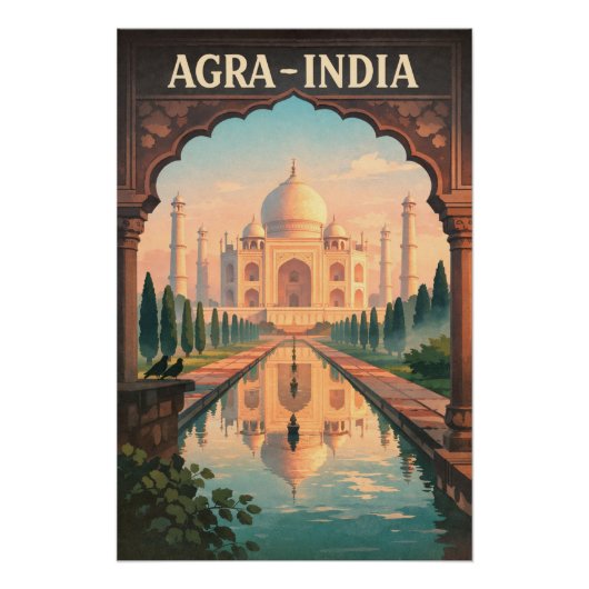 インドのアーグラの街 2026 レトロ旅行 ポスター (正面)