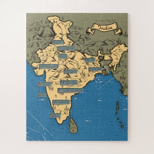 インドのイラスト入りの地図 ジグソーパズル (縦)