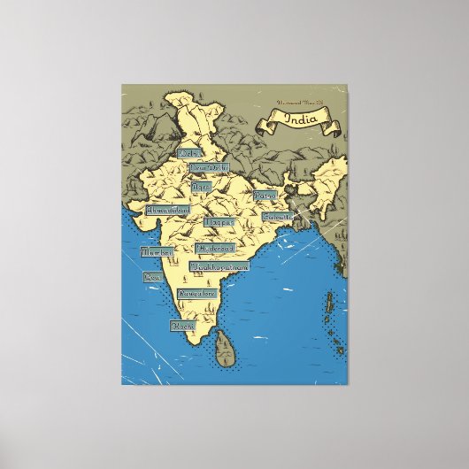 インドのイラスト旅行地図 キャンバスプリント (正面)