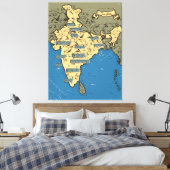 インドのイラスト旅行地図 キャンバスプリント (インサイチュ (寝室))