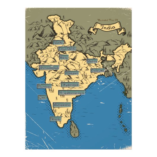 インドのイラスト旅行地図 フォトプリント            (正面)