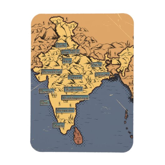 インドのイラスト旅行地図 マグネット (縦)