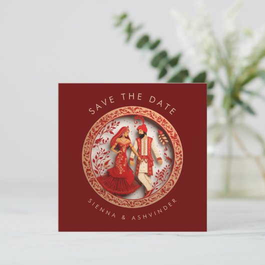 インドのウェディングカップル　保存の日 セーブザデート (スタンド正面)