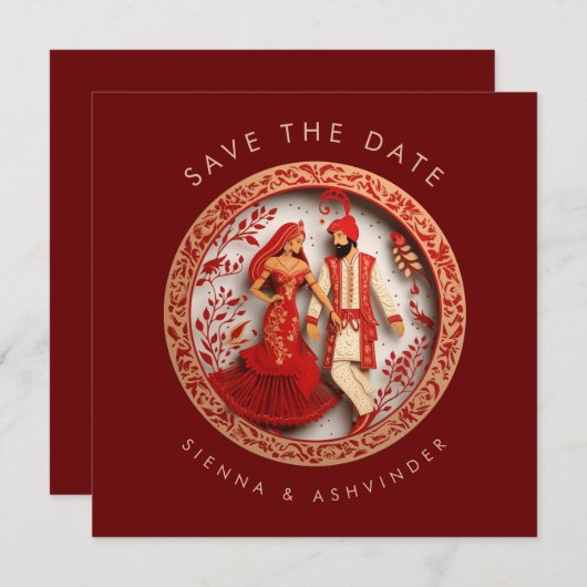 インドのウェディングカップル　保存日付 セーブザデート (正面/裏面)