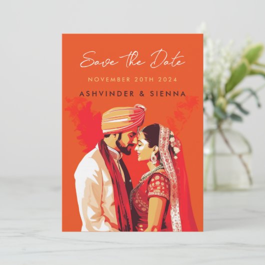 インドのウェディングカップル　保存日 セーブザデート (スタンド正面)