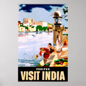 インドのウダイプール。湖のそばの女性。ヴィンテージ旅行 ポスター (正面)