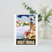 インドのウダイプール。湖のそばの女性。ヴィンテージ旅行 ポストカード (スタンド正面)