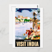 インドのウダイプール。湖のそばの女性。ヴィンテージ旅行 ポストカード (正面/裏面)