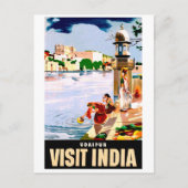 インドのウダイプール。湖のそばの女性。ヴィンテージ旅行 ポストカード (正面)
