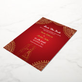 インドのカップルの結婚式 レッドゴールドのSave The Date 箔招待状 (回転した状態)