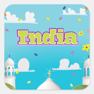 インドのカートゥーン旅行の印刷 スクエアシール