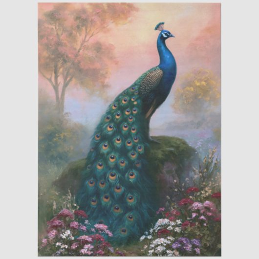 インドのクジャクのデコパージュアート 薄葉紙 (正面)