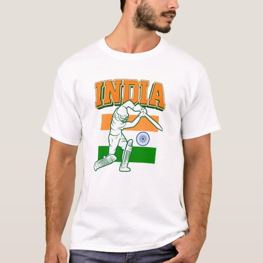 インドのクリケットとインディアン旗のギフト Tシャツ (正面)