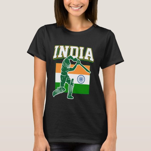 インドのクリケットとインディアン旗のギフト Tシャツ (正面)