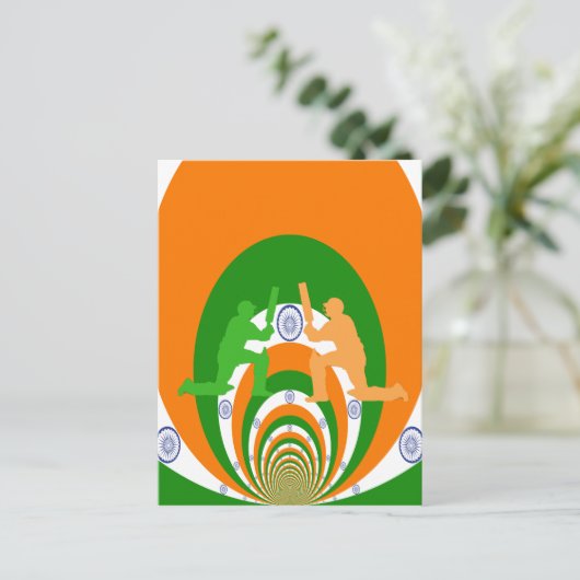 インドのクリケットへの情熱:抽象的なデザイン ポストカード (スタンド正面)