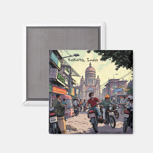 インドのコルカタにあるダウンタウンモーターバイク マグネット (正面/裏面)