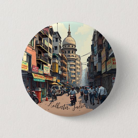 インドのコルカタのダウンタウンのお土産 缶バッジ (正面)