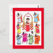インドのサリガール・キンジャール紙人形はがき ポストカード (正面/裏面)