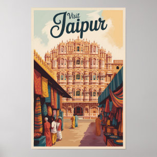 インドのジャイプールのハワーマハル イラスト 旅行アート ポスター