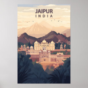 インドのジャイプールの美しい場所のイラスト旅行 ポスター