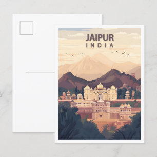 インドのジャイプールの美しい場所のイラスト旅行 ポストカード