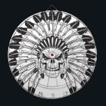 インドのスカルの責任者 ダーツボード<br><div class="desc">羽をつけられた頭飾りが付いている天然アメリカインディアンの主なスカル。</div>