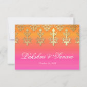 インドのダマスク柄ピンクオレンジの結婚式の招待状 出欠カード (裏面)