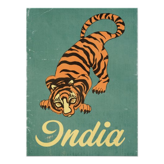 インドのトラのビンテージ旅行ポスター ポスター (正面)