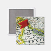 インドのニューデリーの地図にピンを置き マグネット (正面/裏面)