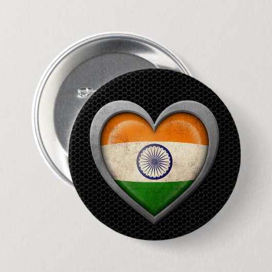 インドのハートの旗の鋼鉄網の効果 缶バッジ (正面&裏面)