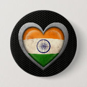 インドのハートの旗の鋼鉄網の効果 缶バッジ (正面)