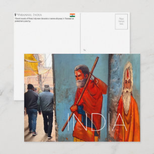 インドのバラナシの旅行絵葉書 ポストカード