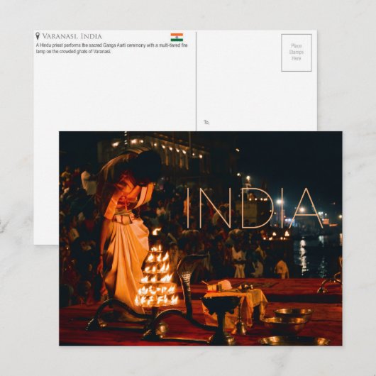 インドのバラナシの旅行絵葉書 ポストカード (正面/裏面)