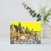 インドのバラナシ市。ガンジス川と寺院 ポストカード (スタンド正面)