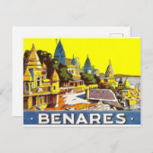 インドのバラナシ市。ガンジス川と寺院 ポストカード (正面/裏面)